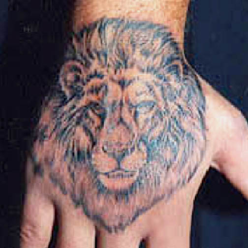 The rapper also has a large lion's head tattooed on one side of his chest.